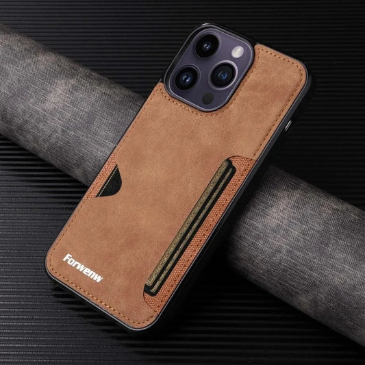 Retro Leather Card Holder iPhone Case