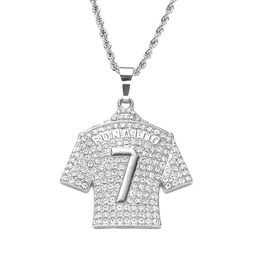 Cristiano Ronaldo jersey necklace silver pendant football fan jewelry