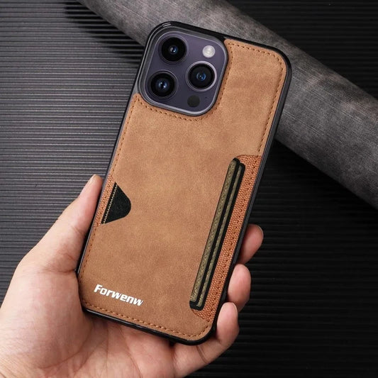 Retro Leather Card Holder iPhone Case